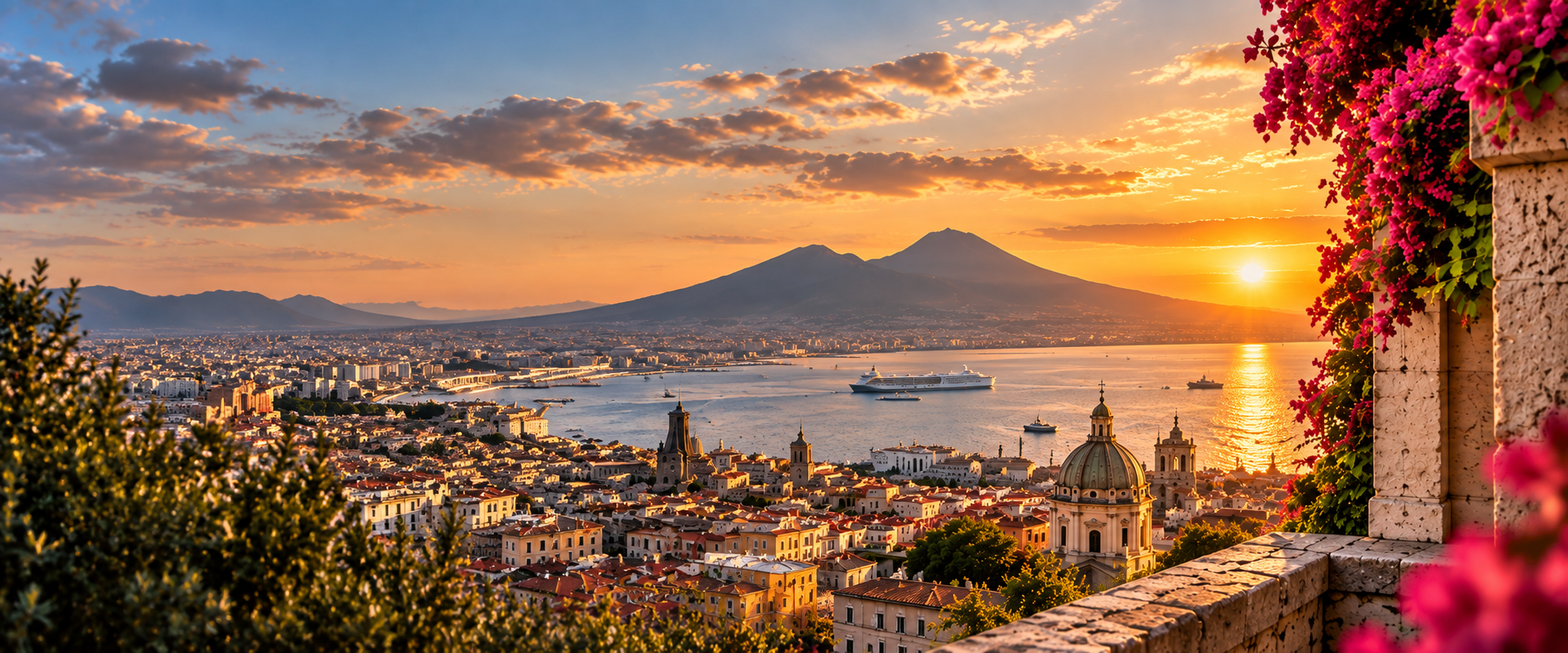 Panoramic view over the Bay of Naples and Mount Vesuvius